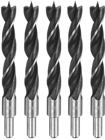 sourcing map 5pcs Brad Point Drill Bits 15mm(19/32) Dia Straight Round Shank Drill Metric Brad Point 1.26 Drilling Depth Spiral Twist Drill Bits for Carpenter Woodworking Plastic Rubber