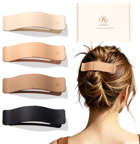 Amlaidu Große Flache Haarklammern für Damen, Liegeflache Krabbenklammern mit Rutschfestem Halt für Dickes & Dünnes Haar, Französische Haarbarette - 4 Stück, Beige, Khaki, Braun, Schwarz