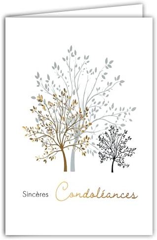 64-1091 Tarjeta de condolencias con árbol de cobre ilustración fina y delicada en papel mate para escribir dentro de su mensaje - Con sobre blanco formato 12 x 17,5 cm -Fabricado en Francia