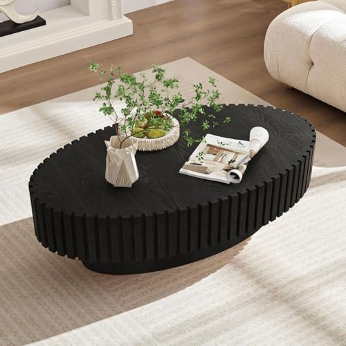 SOUWOFS Ovaler Couchtisch 110CM, Schwarz | Moderner Handgefertigter Couchtisch, Stabiler Sockel, Holz-Teetisch, Wohnzimmertische