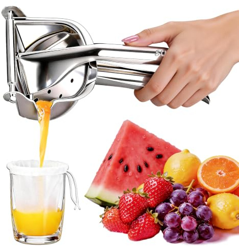IMGROSE Fruit Juice Squeezer Manual Juicer – 304 Stainless Steel Hand Juicer Juice Press with Metal Filter filter bag, Easy to Use & Clean, Non-Slip Ergonomic Grip, for Lemon, Orange & Citrus