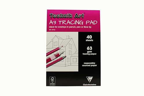 Clairefontaine - Ref 96501C - Tracing Paper Pad (50 Sheets) - A3 Sized, 70/75g, High Transparency, Smooth Surface, Acid Free, Printable - Suitable for Ink, Marker & Pencil
