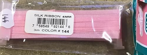 Ribbon - YLI Silk Ribbon - 4mm Wide x 3m Long - Light Magenta (Shade 144)