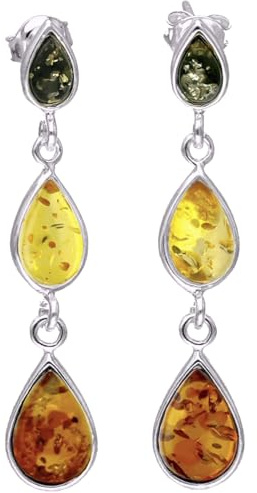 Designer Inspirations Boutique Noda 070405 - Orecchini Pendenti A Goccia In Ambra E Argento Sterling Con Ambra Mista, Colore: Arancione, Giallo E Verde
