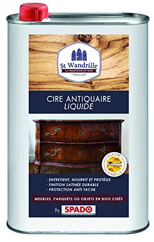ST WANDRILLE - Cire Antiquaire Liquide - Produit Nettoyant Anti-Taches Pour Parquets et Meubles en Bois Ciré - À La Cire d'Abeille - Fabrication Française - 1 Litre
