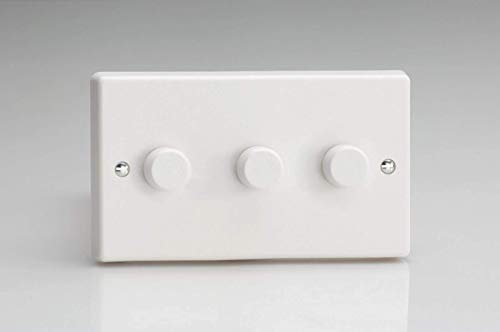Varilight - 3 Gang 1 or 2 Way 3x250 Watt Push on/Push off Standard Dimmer Switch Classic White Plastic - HQ43W