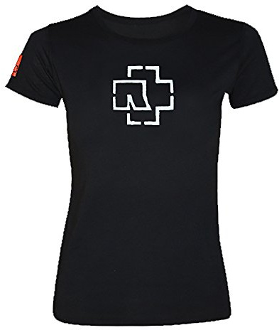 Rammstein Frauen Damen Girlie Shirt Logo Glow, Offizielles Band Merchandise Fan Shirt schwarz mit weißem Front und Back Print