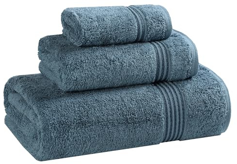 Superior Collection 100% Premium Long-Staple Combed Cotton 3-Piece Towel Set, Sapphire