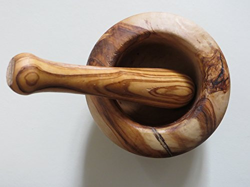 Mortier 12 cm rond bombé et pilon en bois d'olivier | OLIVE WOOD MORTAR PESTLE 4.7 Inch