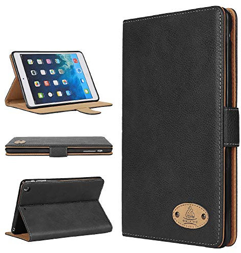 Apple iPad All Models/Genuine Luxury Executive Leather Case Gorilla Tech Brand Smart Protective Designer Cover with Stand in Retail Packing (Black, iPad Air)