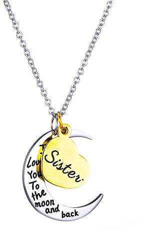 Kim Johanson Mond Halskette Silber & Gold Ich Liebe Dich bis zum Mond und zurück inkl. Geschenkverpackung (Schwester)