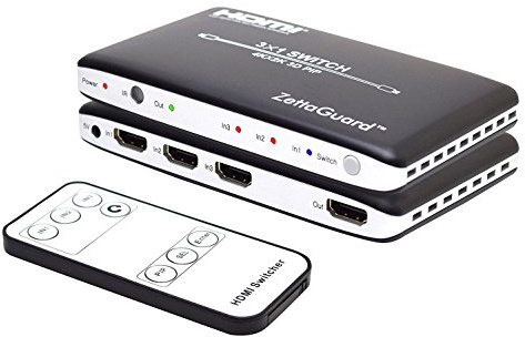 Zettaguard Commutateur HDMI 4K x 2K 3 Ports 3 x 1 avec PIP (Image sur l'image) et télécommande sans Fil Infrarouge, répartiteur HDMI Commutateurs de Port Hub (ZW310)