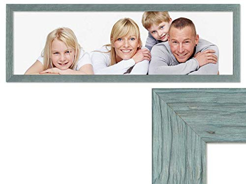 PHOTOLINI Bilderrahmen 30x90 cm Holz Blau, Echtholz-Rahmen rustikal, Strandhaus, Made in Germany, Acrylglas, zum Aufhängen, extra Zubehör - Treibholzlook mit einem Hauch Küstenflair