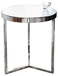 DuNord Design Beistelltisch Glastisch Lille 50cm Chrom/Weiss Design Milchglas Couchtisch