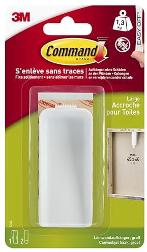 Command 17044 Lienzo aufhänger, grande, Hasta 1, 3 kg de carga, 1 ganchos, 2 tiras, tamaño L