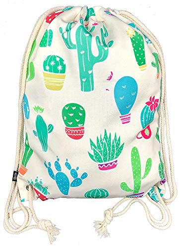HECKBO bolsa de deporte de algodón para mujeres y niñas (beige) - cactus - para la vida cotidiana, viajes y deportes, festival, fiesta - gymsack, mochila, bolsa de deporte con cordón