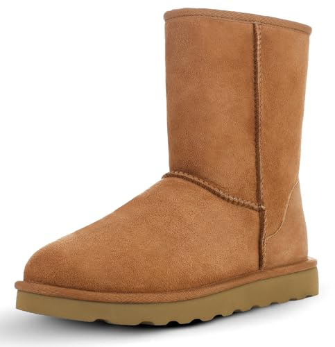 WaySoft Women's Genuine Australia Sheepskin Snow Winter Boots, Classic Water Resistance Shearling Boots (7 M US, Chestnut)