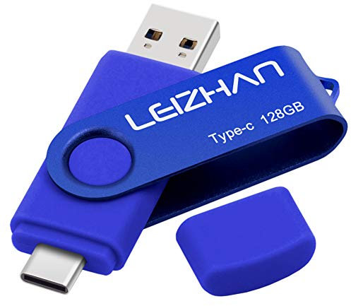 LEIZHAN Memorias USB 3.0 128GB Tipo C Pendrive Flash Drive para Samsung Huawei Tipo-C Dispositivos Android/PC-Azul
