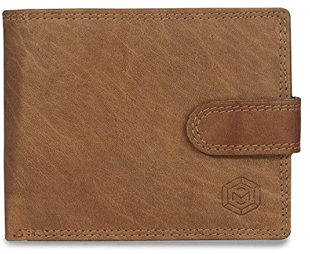 Portefeuille pour homme en cuir véritable marron clair avec blocage RFID à trois volets avec poche pour pièces de monnaie, anti-numérisation/anti-fraude avec protection de carte sans contact, Marron