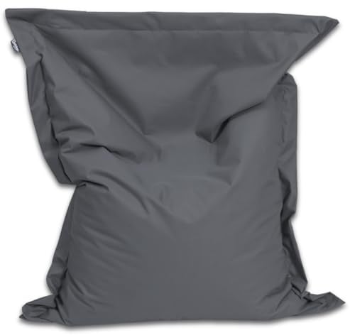 BuBiBag Sitzsack 145x110 cm mit Füllung – Handgefertigt – Bean Bag Indoor & Outdoor – Liegekissen Erwachsene – wasserabweisend bequem – Anthrazit