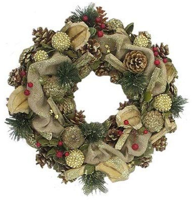 Muddy Hands 15 (38cm) Artificial Christmas Wreath Ring Xmas Wall Door Hanging Decoration (Hessien & Stick)