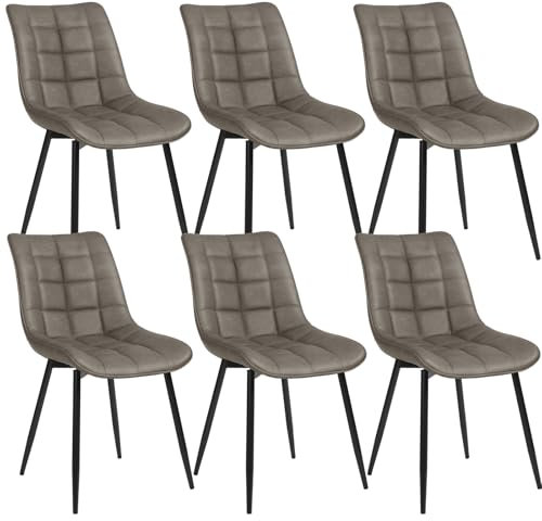 WOLTU Esszimmerstühle 6er Set Küchenstuhl Polsterstuhl Wohnzimmerstuhl Sessel mit Rückenlehne, Sitzfläche aus Kunstleder, Metallbeine, Antiklederoptik, Dunkelgrau BH207dgr-6