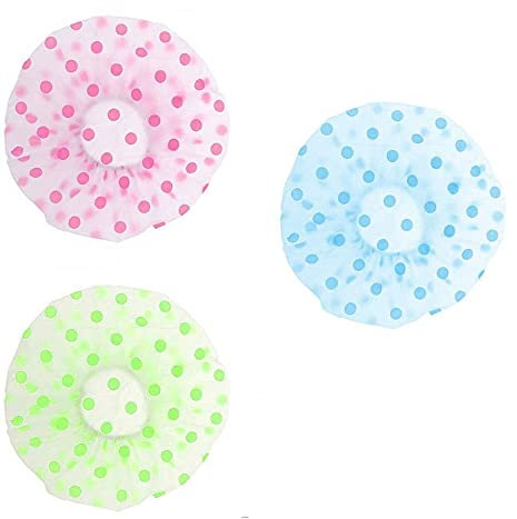 DILISEN 3 pièces de Bonnet de Douche imperméable, réutilisable, avec Bande élastique, adapté au Salon de Douche Spa pour Dames 3 Couleurs (Bleu + Vert + Rose)