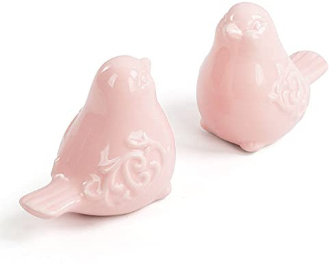 Insiswiner Home Keramik Tier Dekor Golden Birds Figur Garten Cottage Deko Rosa Vogel groß 2 Stk