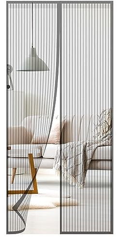 GEEZY Mesh Magnetic Insect Door Screen Double Sided Door Fly Screen Door Curtains to Stop Flies Automatic Closing System (Grey)