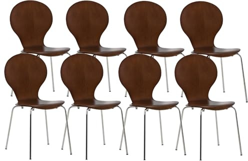 CLP 8 x Stapelstuhl Diego I Ergonomischer Konferenzstuhl Mit Holzsitz Und Metallgestell I Stapelbarer Stuhl Mit Pflegeleichter Sitzfläche, Farbe:braun