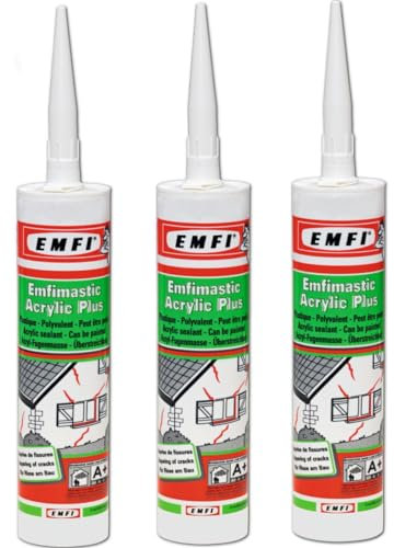 Lot Mastic acrylique Blanc joint souple, spécial fissures, joints de plinthe, Intérieur et Extérieur, peut-être peint Fabrication française pour MadeInNature (Lot de 3)
