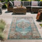 Teppich-Traum orientalischer Vintage LÄUFER für In- & Outdoor buntes Blumenmotiv türkis Größe 60x110 cm