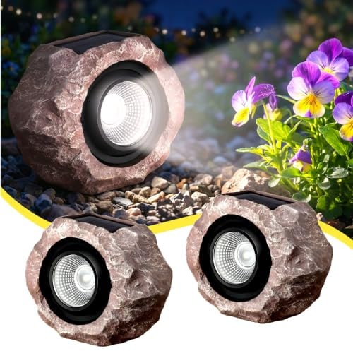 Solar Rock Lights Outdoor 2 Pack, Landscape Spotlight Faux Rock Lights Yard