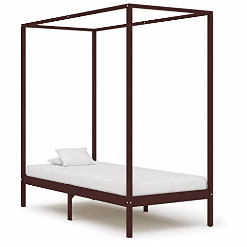 SKM Himmelbett-Gestell Dunkelbraun Massivholz Kiefer 90 x 200 cm