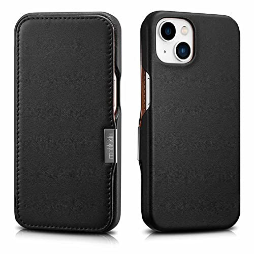 Mobiskin Hülle kompatibel mit Apple iPhone 13 (6,1 Zoll), Handyhülle mit echtem Leder, Case, Schutzhülle, dünne Handy-Tasche, Slim Cover, Schwarz