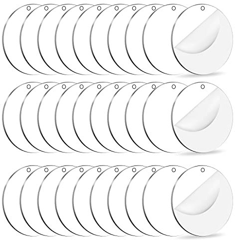 Yolev 30 Stück Transparente Acrylglas Scheiben 6,5 cm Runde Perforierte Platte für Schlüsselanhänger Rohlinge Heimdekoration Kuchen DIY Herstellung