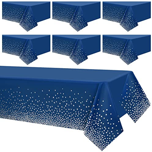 Showgeous 6 Pack Blaue und Silberne Punkt-Tischdecken 54 x 108 Party rechteckige Tischdecken wasserdichte Einweg-Tischdecken Punkt-Konfetti-Tischdecken für Party-Picknick-Geburtstags-Jubiläum