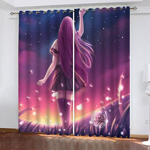 NUYSP Anime Vorhang Blickdicht B 150 X H 166 cm Polyester Vorhänge mit Ösen 2er Set Gardinen, 3D Gedruckt Sterne Bunt Verdunkelungsvorhang für Kinderzimmer Wohnzimmer Schlafzimmer