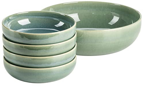 MÄSER Serie Elina Uno, Modernes 5-teiliges Bowl Set aus Keramik mit unregelmäßiger Effektglasur, 1 Schüssel groß und 6 Schalen für Salat, Müsli, oder Suppe, Steinzeug, Beach