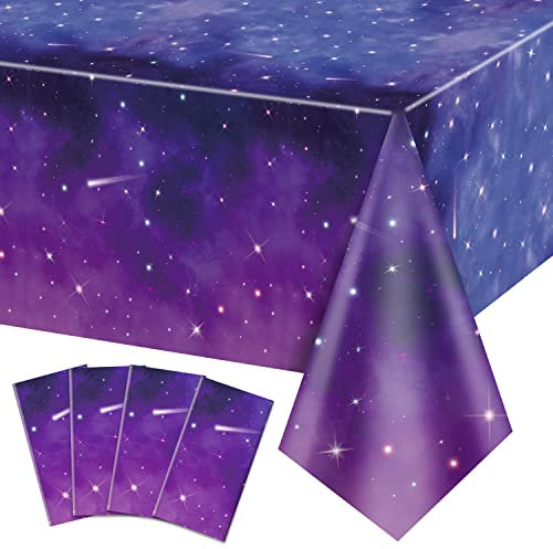 4 Packung Space Galaxy Party Tischdecken, Starry Night Tablecover Dekorationen, 130x220cm Galaxy Tischdecke für Space Galaxy Theme Party Supplies, Outer Space Stars Theme Birthday Decor