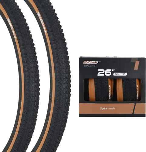BWSHLF 26 Zoll Mountainbike Reifen, 26 x 1,95 Zoll, 2 Pack Ersatz Schwarz Klappbar MTB Fahrradreifen, Braun Seitenwand