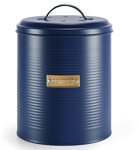 Ehc Compost Bin with Lid for Kitchen, Food Composter Container Can, 3.6L, Dia17.5x H20cm,Navy Blue