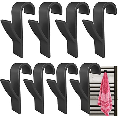 Realure Over Radiator Towel Hooks 8 Pcs Removable Black White Transparent Round for Towels Rail Bathroom All Standard Radiators Brackets Hangers