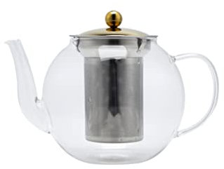Echtwerk Teekanne, Teekocher aus Borosilikatglas, Siebeinsatz und Deckel aus Edelstahl, Hitzebeständig, Glaskanne geeignet für heiße und kalte Getränke wie Tee, Kaffee, Wasser, Gold-Edition, 1000 ml