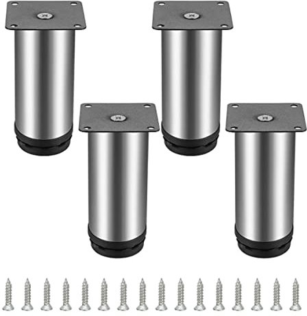 Youery 4 Stück 50 x 100 mm Verstellbare Möbelfüße,Edelstahl Möbelfuß,Tischbeine Möbelbeine,Sockelfüße Tischfuß Couchfüße Bettfüße,Einstellbare Höhe 0-15 mm,belastbar bis 160 Kg (mit Schrauben)
