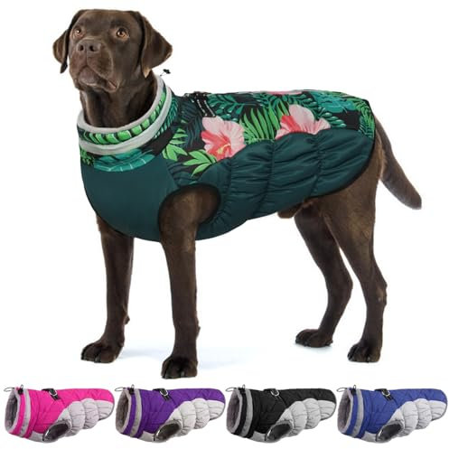 OUOBOB Hundemantel Mit Integriertem Geschirr - Warme, Wasserdichte Fleeceweste, Reflektierender Schneeanzug für Kaltes Wetter, Winddichtes Schneejacken-Outfit