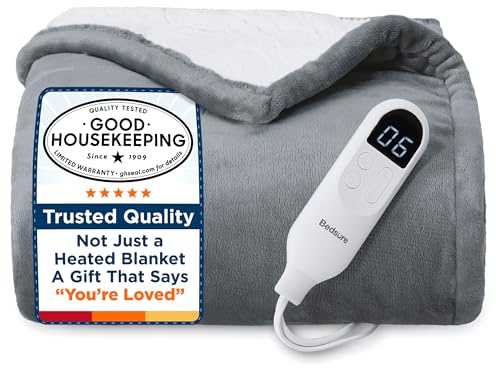Bedsure Heated Blanket Throw Blanket - Fast Heating Electric Blanket with Over-Heat Protection, Soft Flannel Throw with Auto-Off, Warm Gifts for Grandma & Grandpa & Seniors (50x60, Grey)