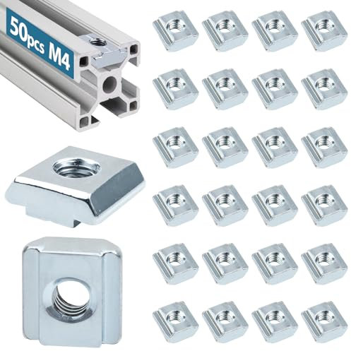 50 Stück Nutensteine M4, Leryati Nutsteine Set T-Nut Kohlenstoffstahl Nutenstein, T-nutensteine lang Aluminiumprofil-Extrusionsschlitz Nutensteine Nut 6 - Typ B Standard 20-Serie