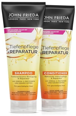 John Frieda Tiefenpflege + Reparatur Set - Shampoo, 250ml & Conditioner, 250ml - Für geschädigtes, extrem geschädigtes Haar - Tiefenwirksame Reinigung & Reparatur