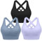Leversic Sport BH Damen Push up, Sports Bra Ohne Bügel Sport BH Rückenfrei, mit Breiten Trägern für Besseren Halt und Unterstützung, 3PCS-Schwarz+Dunkelblau+helles Lila, S
